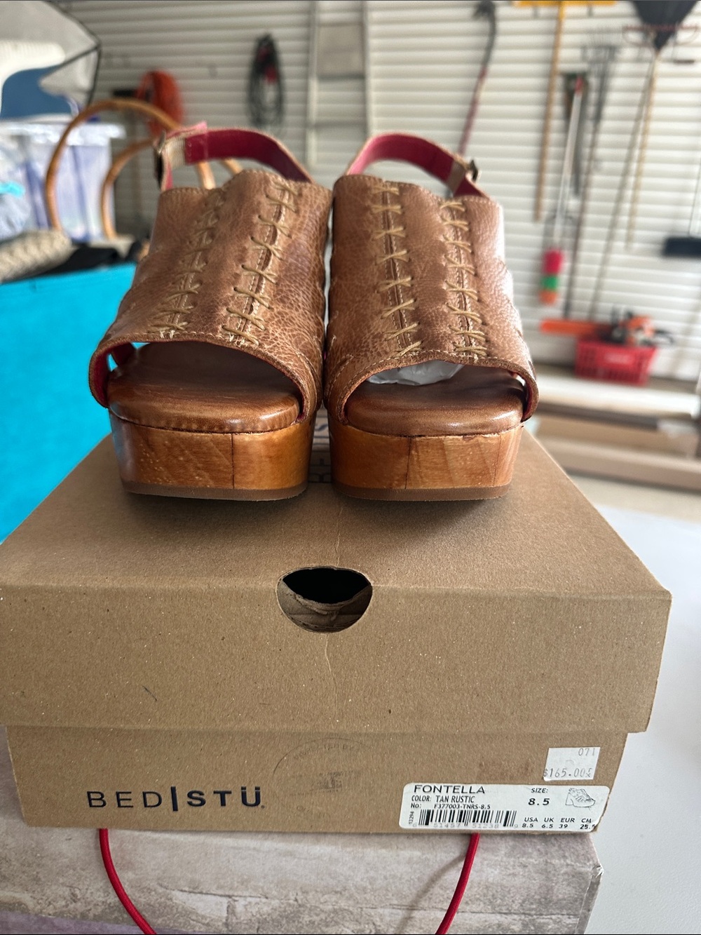BED|STU Brown Leather Wedge Sandals with Pink Slingback